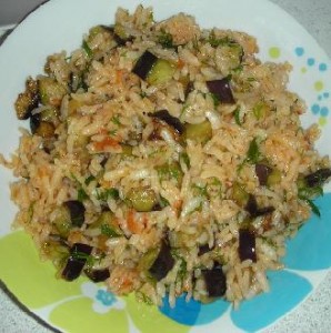 zeytinyağlı patlıcanlı pilav